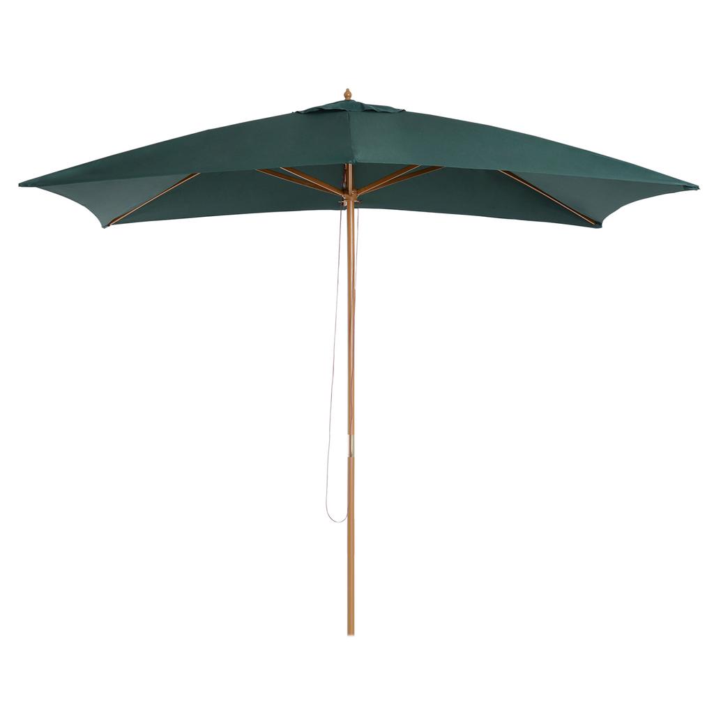 Parasol 2x3 m for Garden in Lacquered Wood and Bamboo with Removable Cover, Dark Green