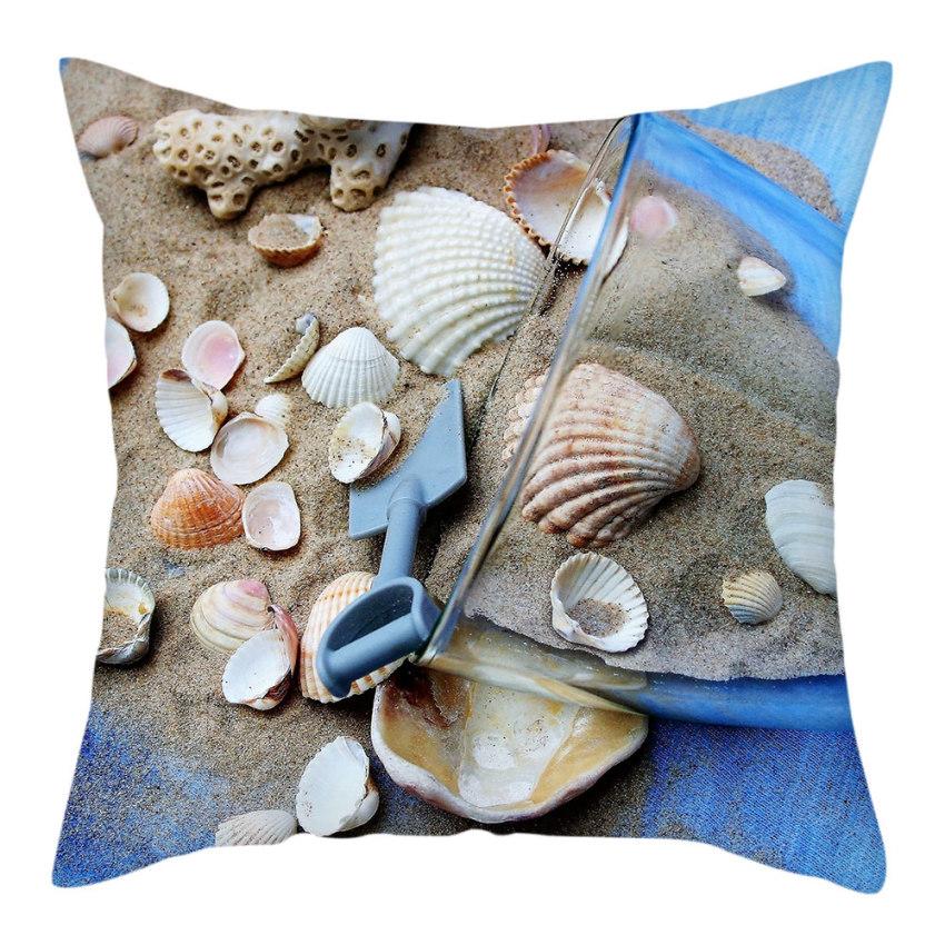Beach Decoration Pillowcase Natural Landscape Starfish Conch Shell Printing Pillow Home  Sofa Cushion Cover 45x45cm
