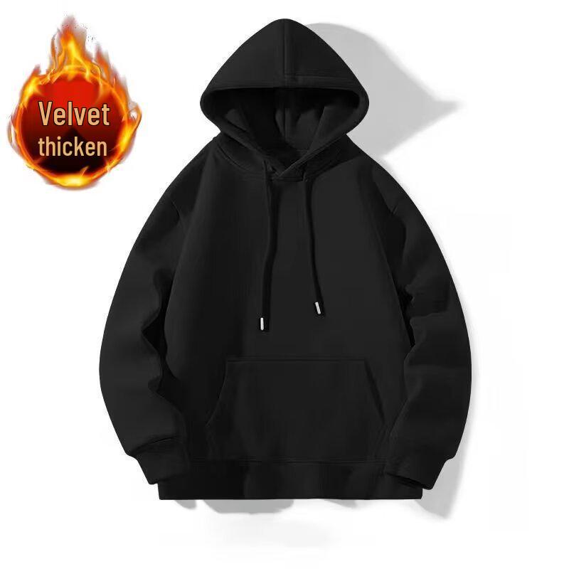 Sweat à capuche pour homme - Grande taille - Automne/Hiver - Doublure en velours, Couleur unie, Manches longues, Coupe ample