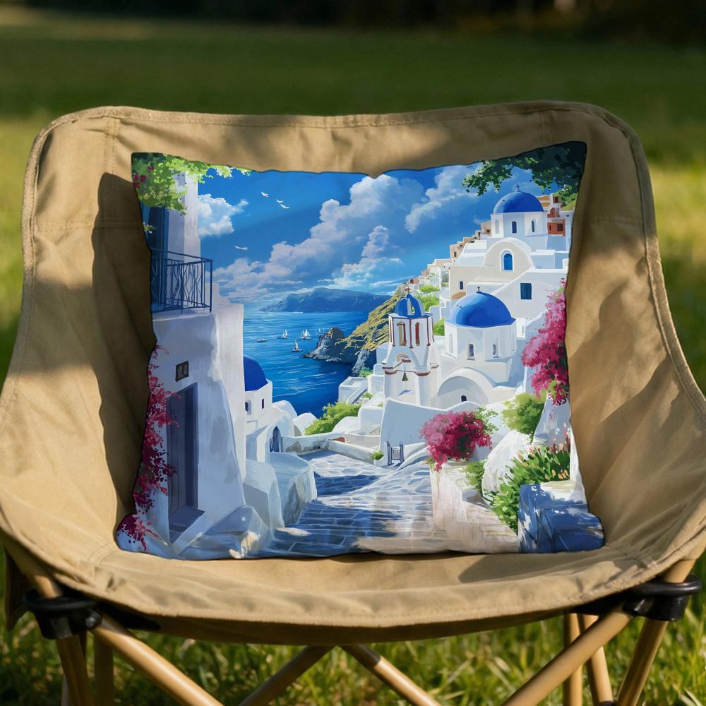 Santorini Landscape Cushion Cover Soft Reversible  Durable Pillow Cover  MultiScene Use for Home  Car Daily Comfort