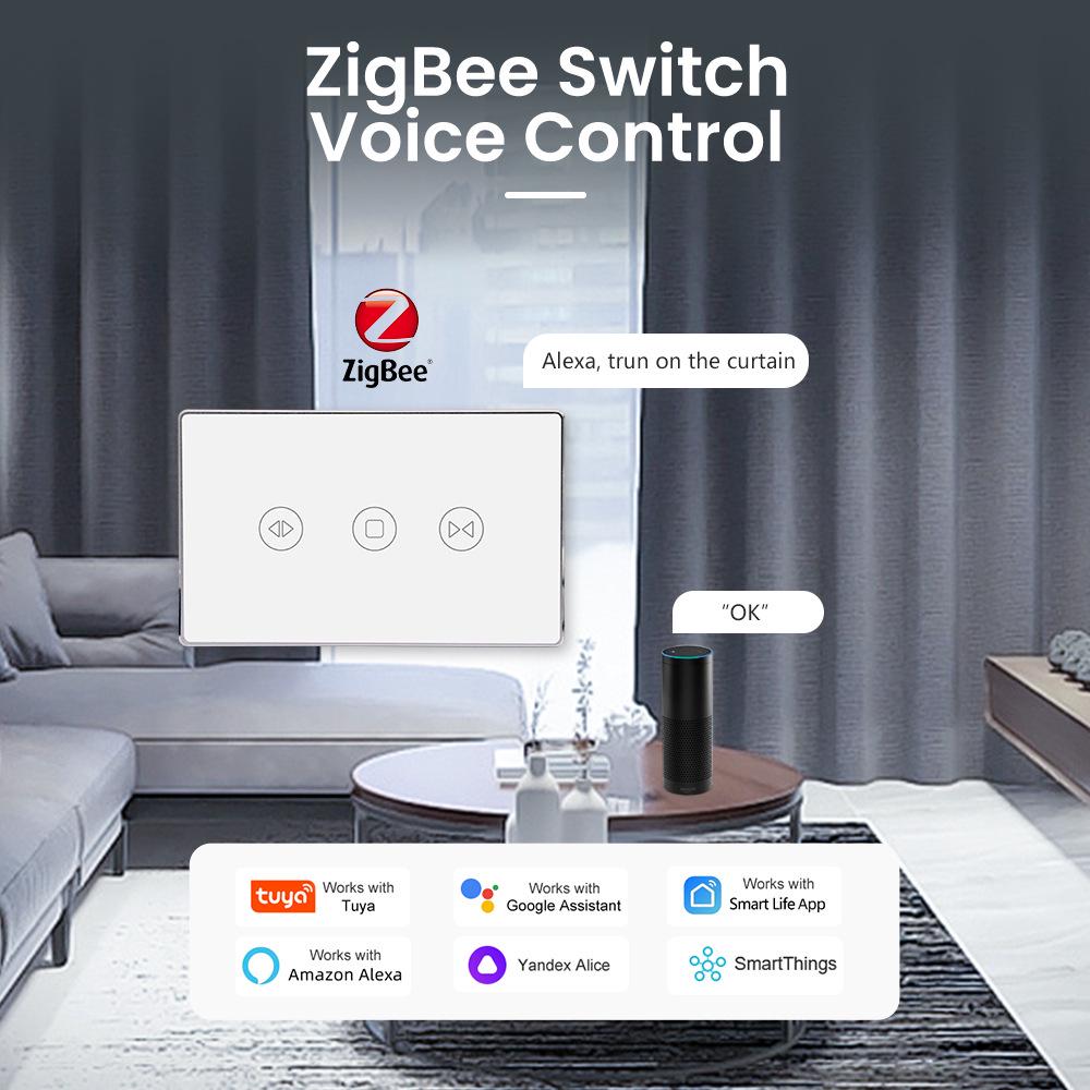 Zigbee Smart Curtain Switch with Alexa Voice Control, Touchscreen, Aluminum Frame & App Timing