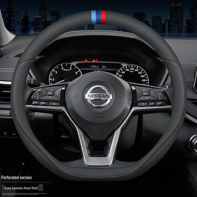 Genuine Leather Steering Wheel Cover for Nissan Teana 14th Gen, Sylphy, Classic Tiida, Sunny, Bluebird, Qashqai, X-Trail