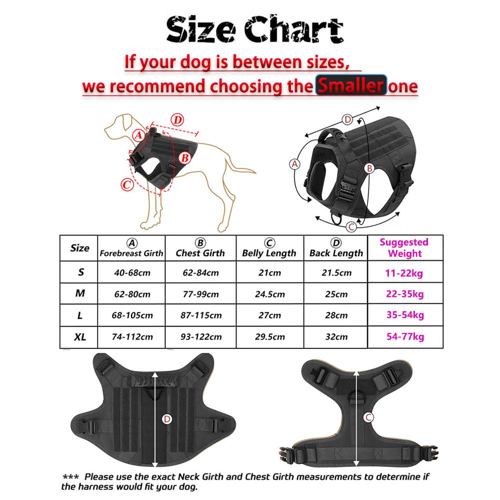 Military Large Dog Harness Leash Collar Molle Pouches Pet Training Vest Tactical German Shepherd Harnesses Dogs Accessories