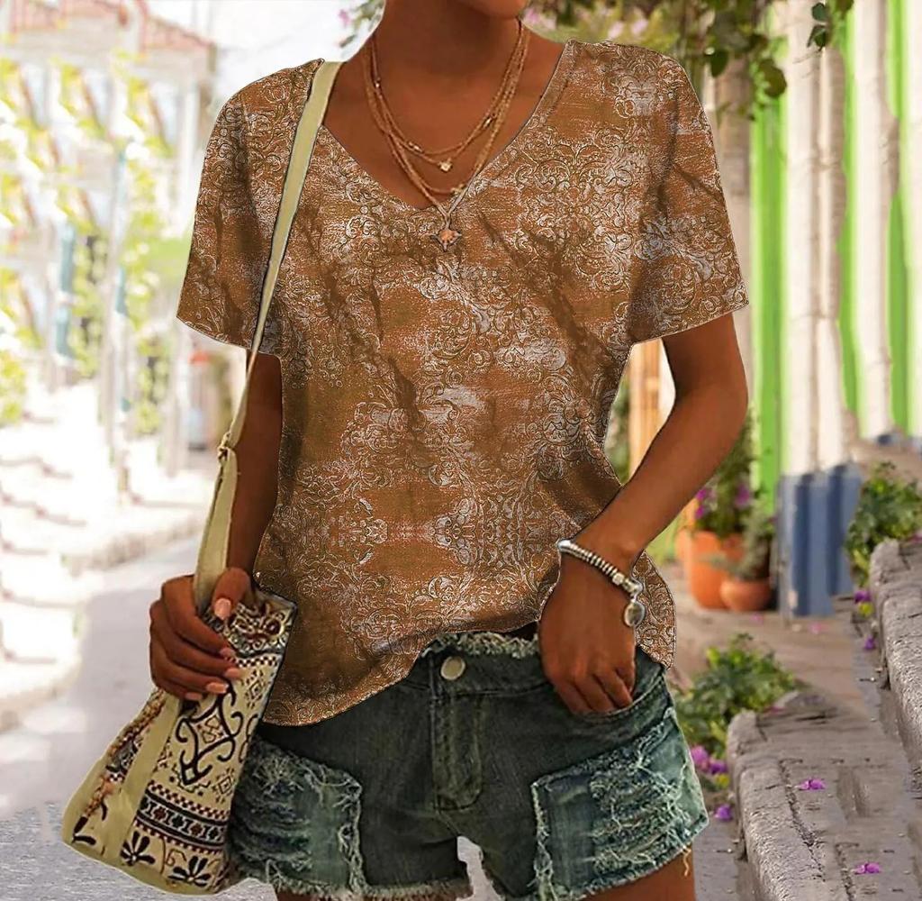 S-8XL Plus Size Women T Shirt 3d Flower Print V-neck Short Sleeve Tees Tops Summer Fashion Pullover T-shirts For Women Clothing