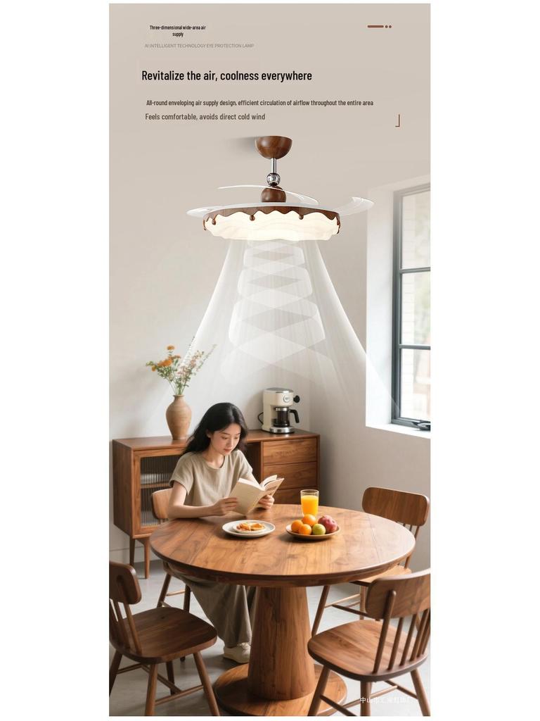 Entegre Işıklı Vintage Krem Minimalist Tam Spektrumlu Tavan Vantilatörü