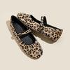 Retro leopard print single shoes women's new one-word buckle with Mary Jane flat-soled soft-soled one-pedal beanie shoes