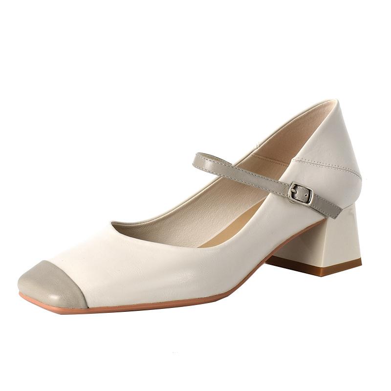 Retro Mary Jane shoes women's head small fragrant style leather thick heel single shoes temperament versatile small leather shoes
