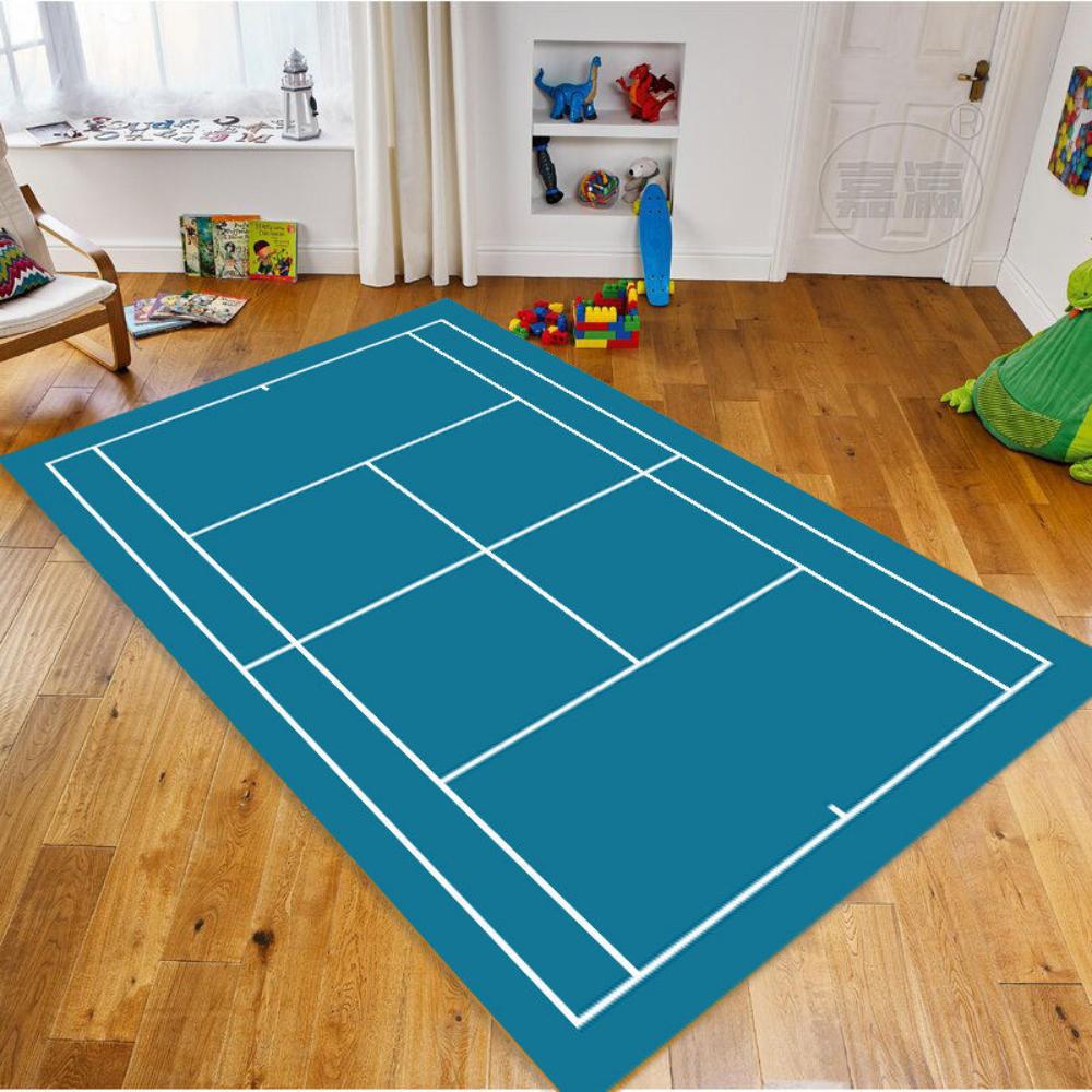 Tapete com Padrão de Quadra de Tênis Esportivo Multicor Antiderrapante Tapete para Sala de Estar Quarto Entrada Tapete Durável Bonito