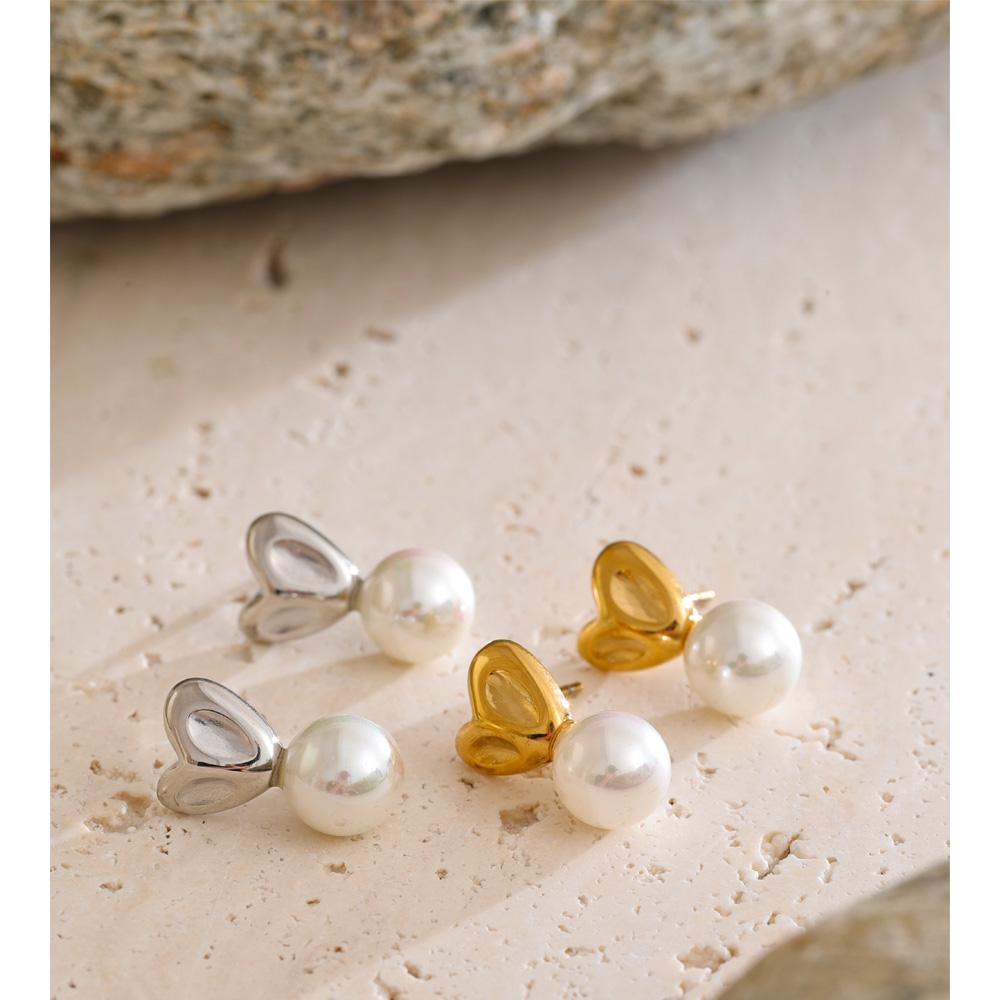 Eetit Daily Imitation Pearls Small Heart Stud Earrings Arrivals Stainless Steel Sweet Chic Korean Style Ear Accessories Jewelry