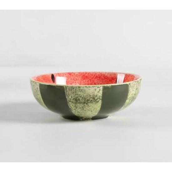 Japanese Tableware Underglaze Painting Watermelon Design Donburi Rice Bowl Cup Hand-painted Ceramic Art Style Cute Stylish Cafe Dinnerware Microwave