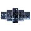 Detroit Michigan Cityscape Skyline Dark Night 5 Piece Five Panel Wall Canvas Print Modern Art Poster Picture Home Decor Gift For Him Her