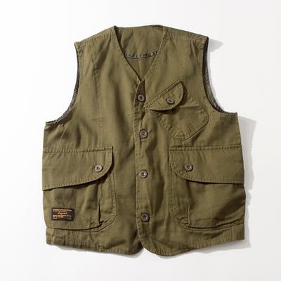 Tendência Americana Colete de Ferramentas com Múltiplos Bolsos Masculino Ami Cáqui Curto Japonês Retrô Casual Colete Jaqueta Top