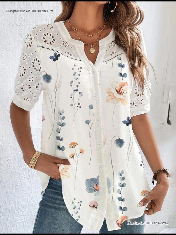 2026 Women's Short-Sleeved Lapel Button-Down Fashion Shirt
