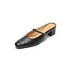 Fashion 2025 NEW Summer Women Mules Genuine Leather Women Shoes Square Toe Chunky Heel Cover Toe Slingback Sandals Modern Slippers