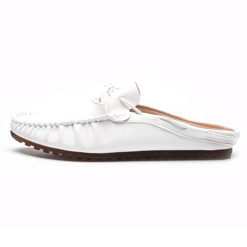 

Кожаные мужские мюли, летние туфли на плоской подошве, полутапочки для мужчин, повседневные, дышащие, мужские полутапочки, легкие мокасины для мужчин 44 белый