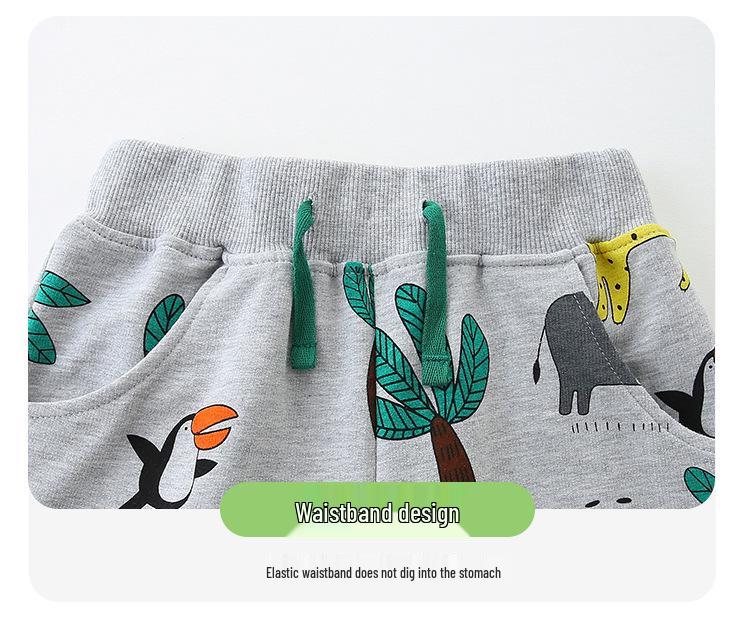 Boys' Summer Short Sleeve Set with Luminous Animal Print, Knit Cotton Sportswear