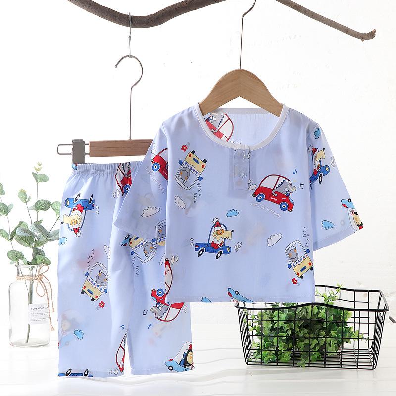 Summer Cotton Pajama Set Thin Air Conditioning Wear for Kids Baby Home Loungewear