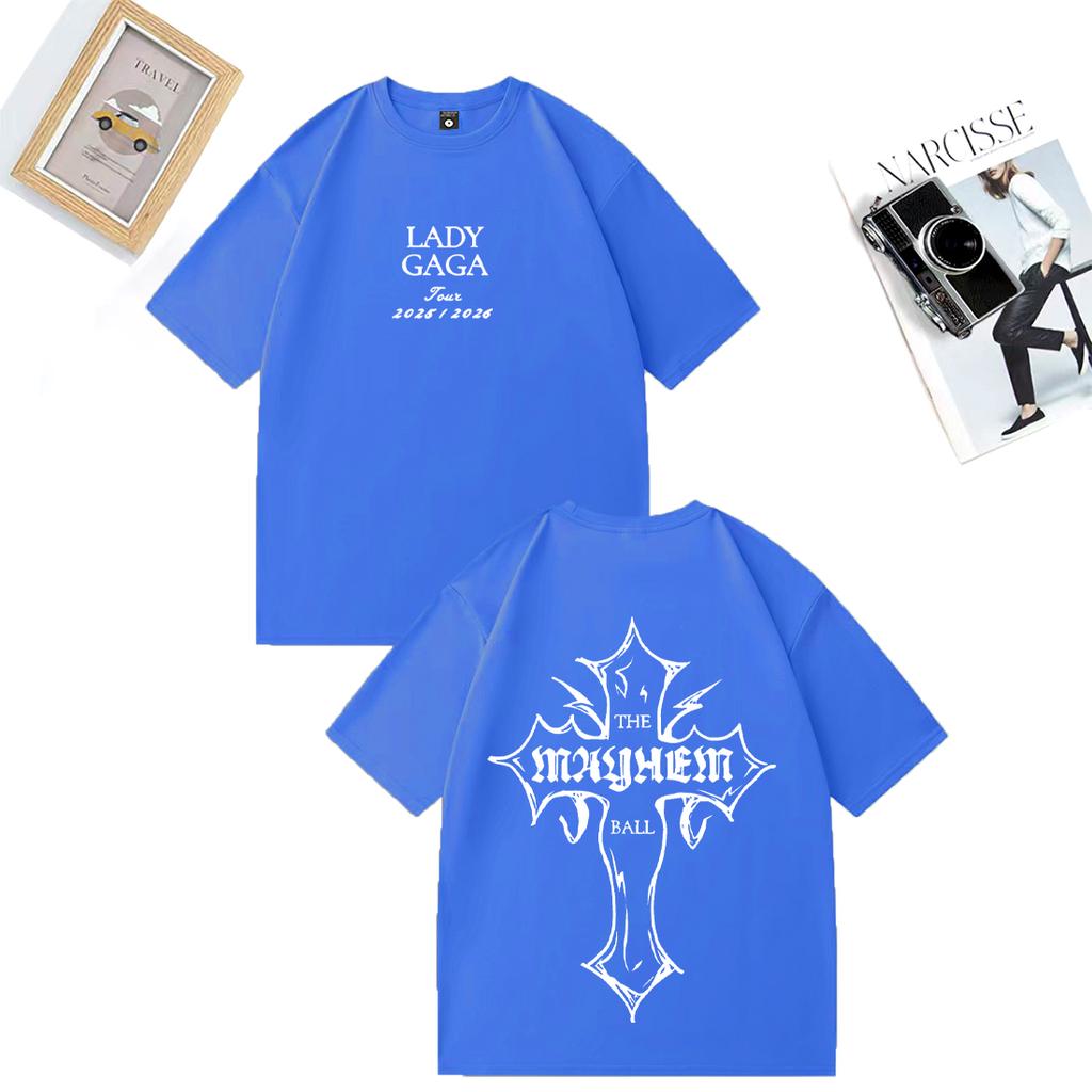Lady Gaga MAYHEM Cross Cutoff Graphics T Shirt Men women Street Hip Hop short sleeve vintage clothes Casual 100% Cotton TShirts
