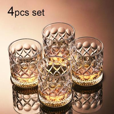 4pcs Wine Glasses Set 360ml Drinkware Glass Cups Bar Classical Crystal Glass Transparent Beer Cup Retro Solid Color Relief Cups