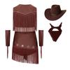 Costume da Cowgirl per Bambine Senza Maniche con Paillettes Strass Frange, Gonna Elastica, Guanti, Cappello, Fazzoletto, Danza Latina, Esibizione sul Palco, Competizione