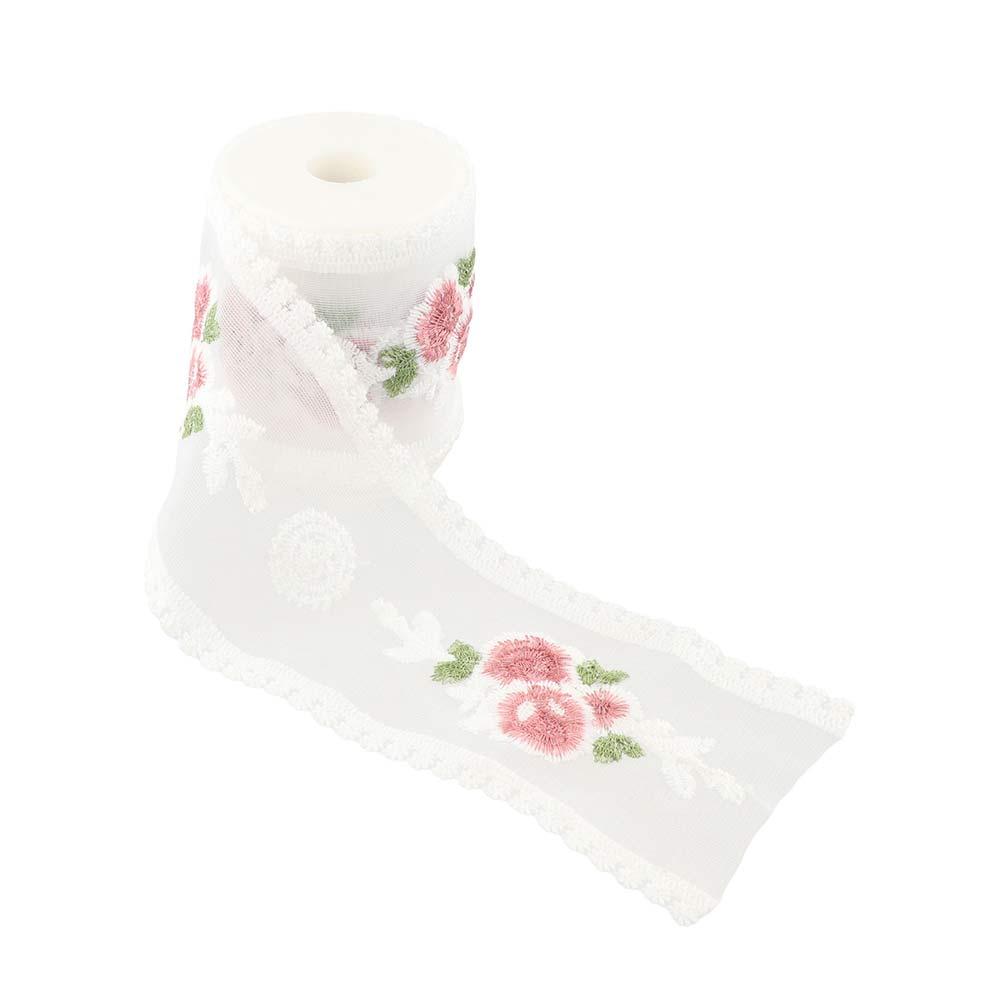 Pink Flowers Floral Ribbon Rose Ribbon Fabric Flowers Embroidered Lace Ribbon  Sewing белый