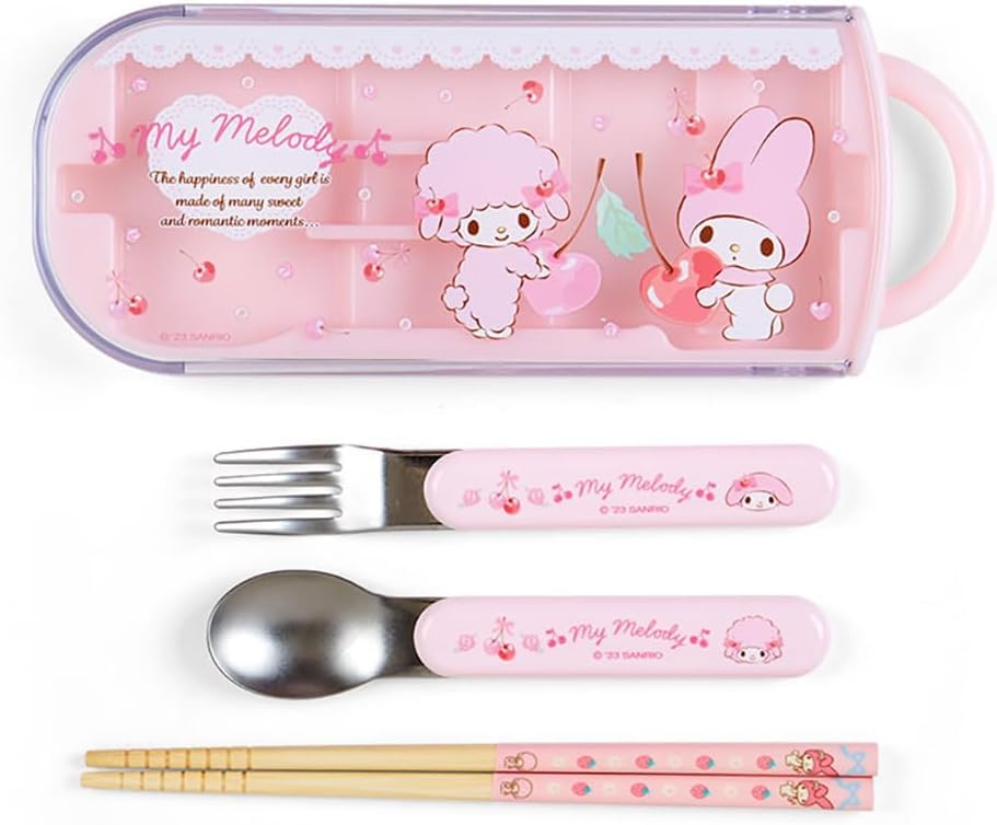 Sanrio Trio Set Chopsticks Spoon Fork Bento Chopsticks Case Chopsticks Slide Type Made in Japan Antibacterial Sanrio My Melody My Melody Set Freezer