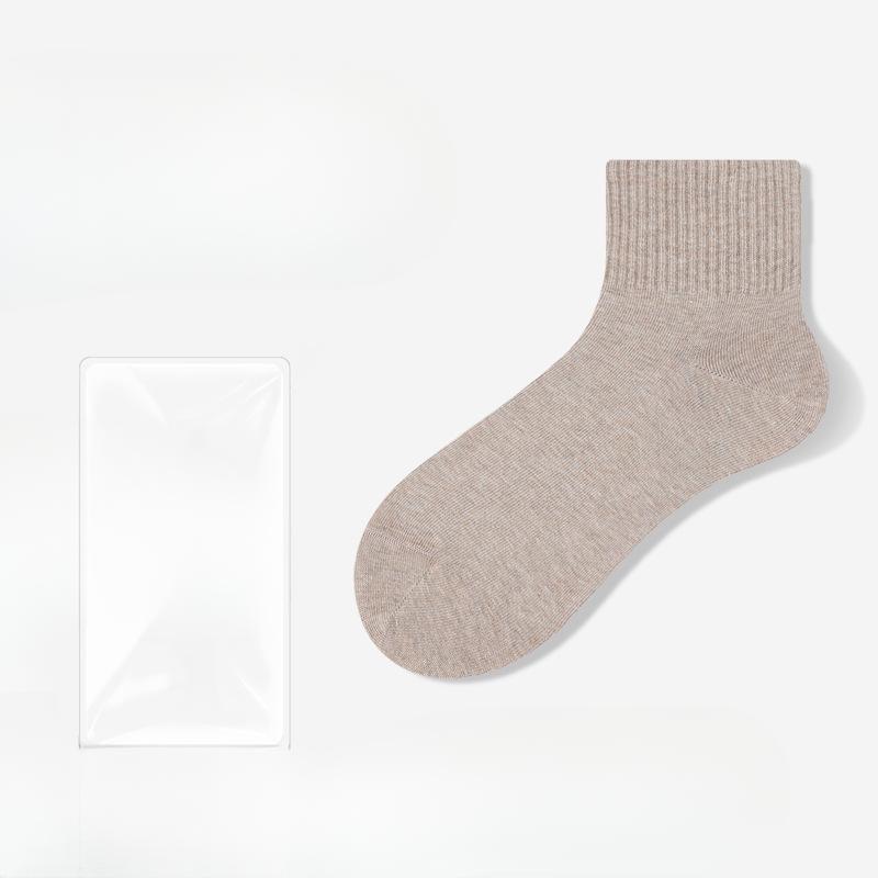 Women Spring and Autumn Pure Cotton Pure Color Moisture Absorption Breathable Deodorant Boneless Tube Socks