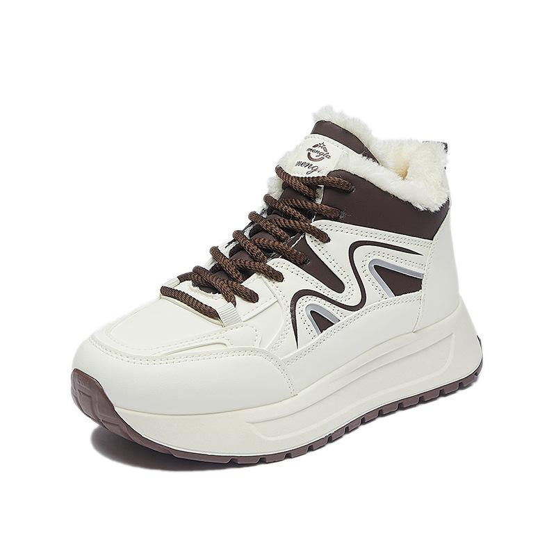 Women's Chunky Platform Snow Boots Non-Slip Short Ankle Booties Faux Fur Lining Running Walking Shoes Winter Warm Lace-Up Tennis Sneakers for Women