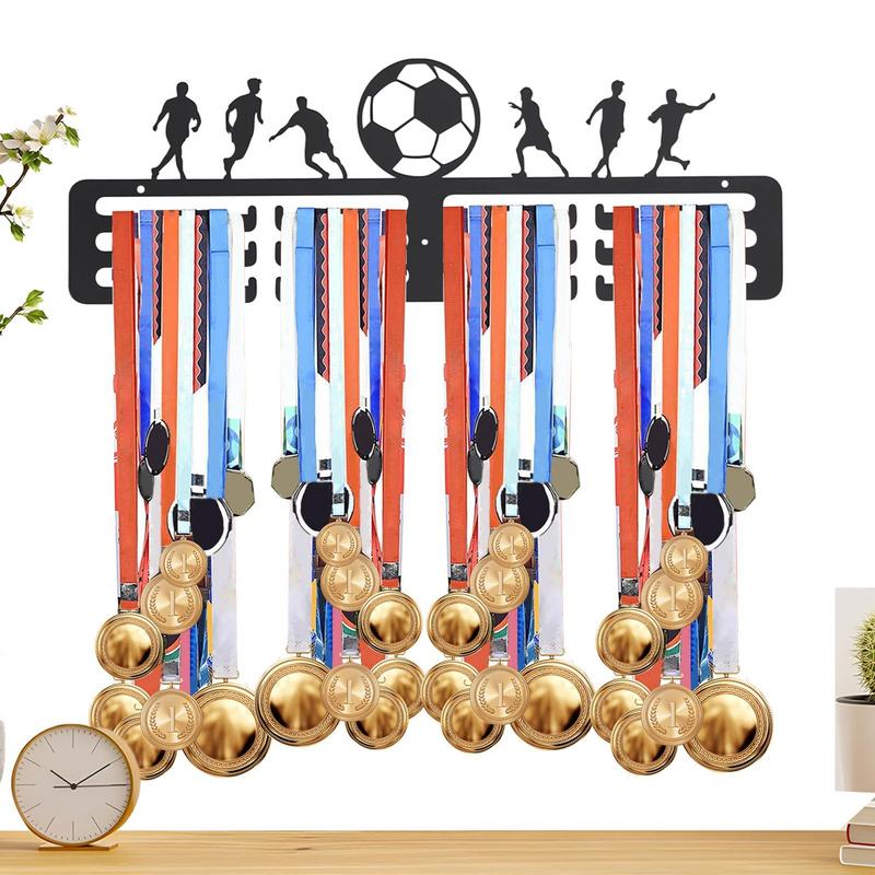 1 st Fotbollsmedaljhängare Display Med 12 Krokar För Vägg Hem Märke Tävling Gymnastik Simning Medaljör Svart Organizerställ