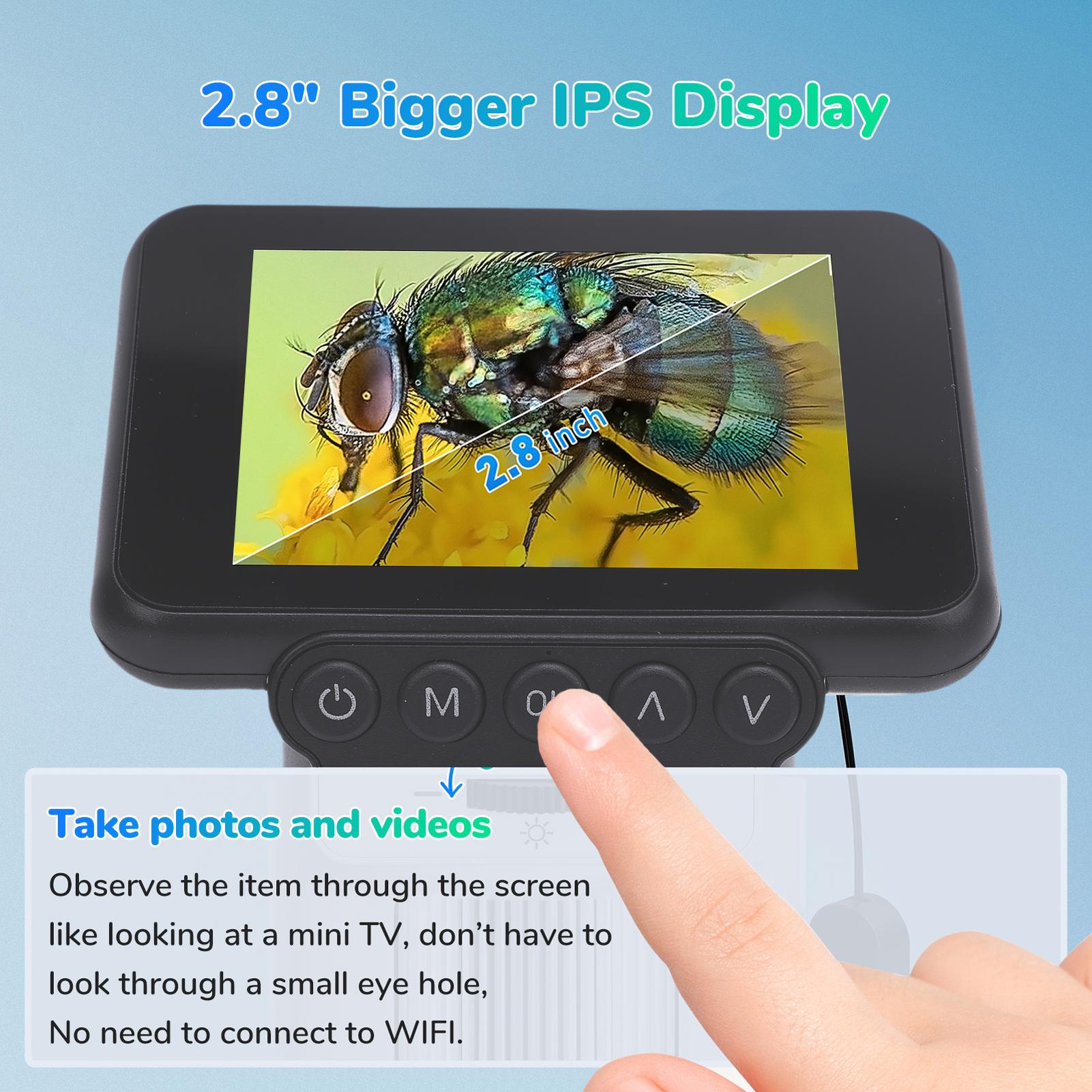 

Digital Microscope, 700X 1080P HD Portable Handheld Microscope with 2.8 LCD Screen, 8 LED Lights, Rechargeable Science чёрный