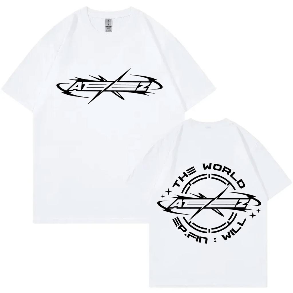 Ateez New Album The World Ep Fin Will Graphic T Shirts Unisex Women Kpop Hip Hop Oversized Tshirts Fashion Casual Cotton Tshirt