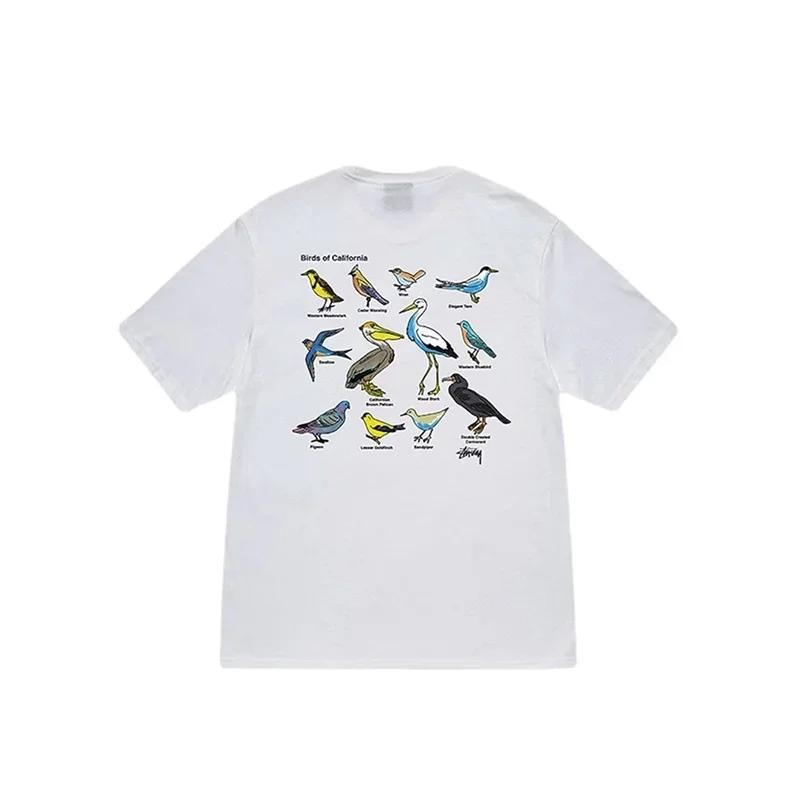 Round Neck Cotton Short Sleeve T-Shirt Creative Bird Print Shirt Explosive Fashion Harajuku Unisex Graphic T Shirts Oversized