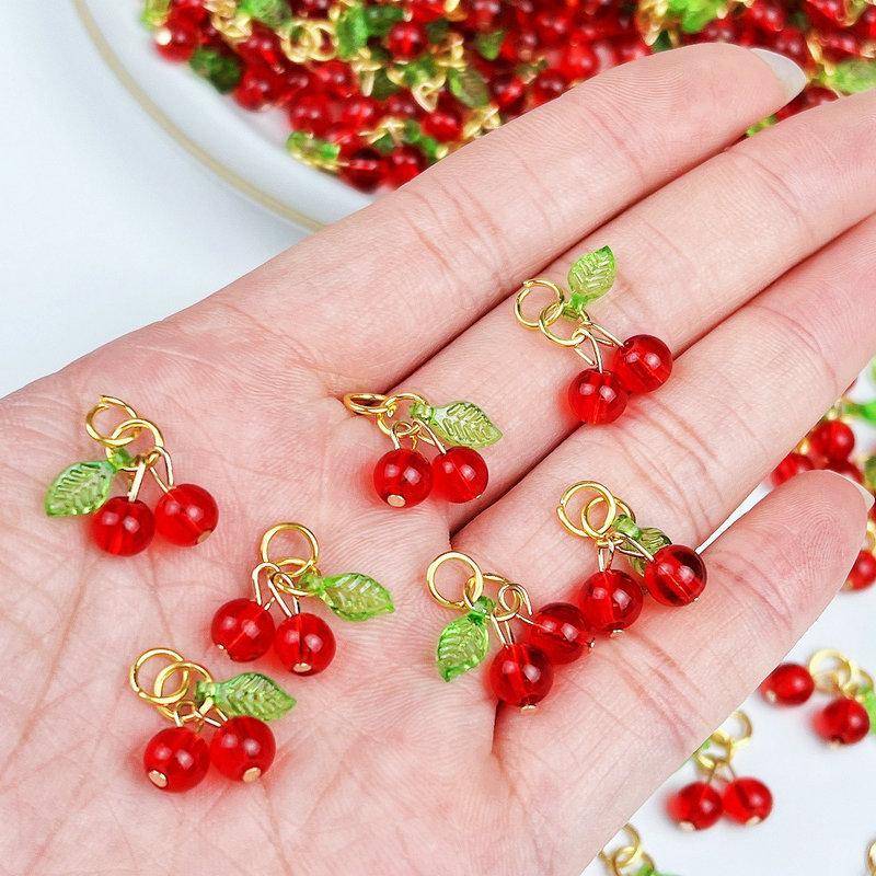 

10pcs Red Cherry Charms Cute Glass Red Fruit Pendants with Loop DIY Jewelry Making Accessories for Bracelet Necklace Earrings