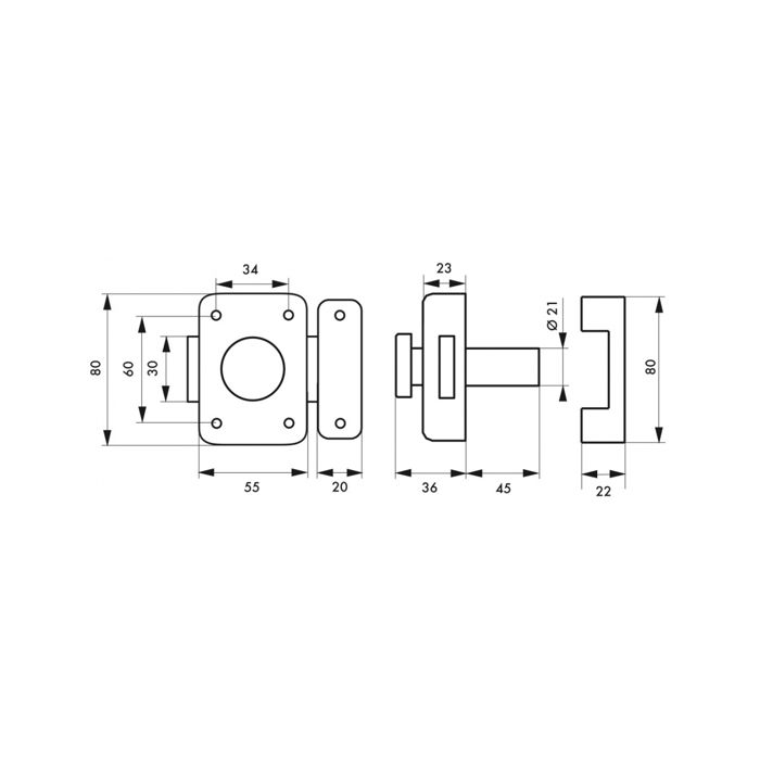 SP - Verrou à bouton pour porte intérieure, cylindre Ø21x45mm, bronze, 3 clés - Serrurerie de Picardie