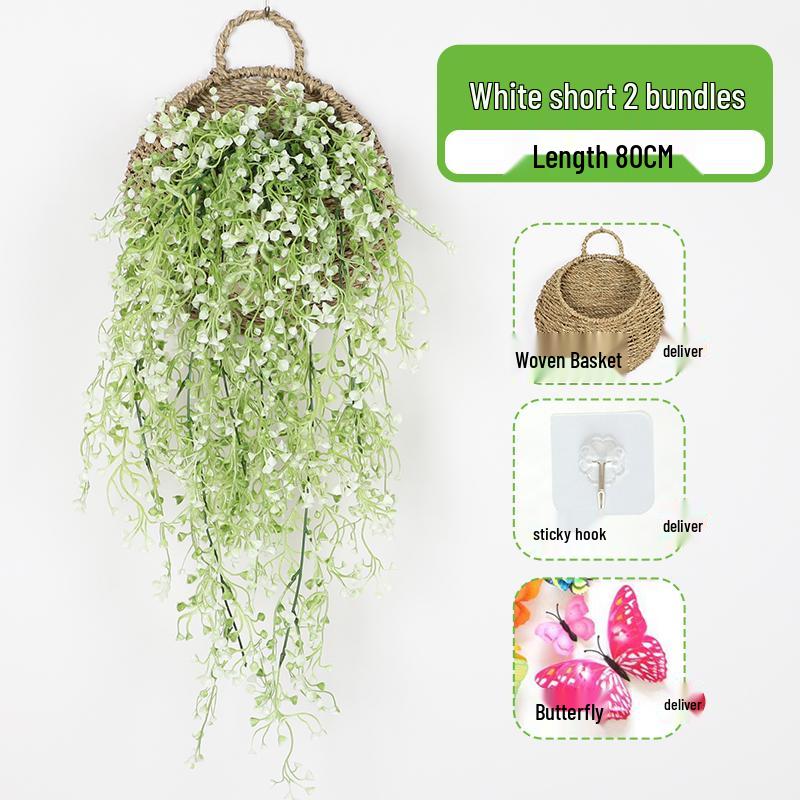 Wall-Mounted Artificial Hanging Vines with Spider Plant in Basket for Living Room Decor