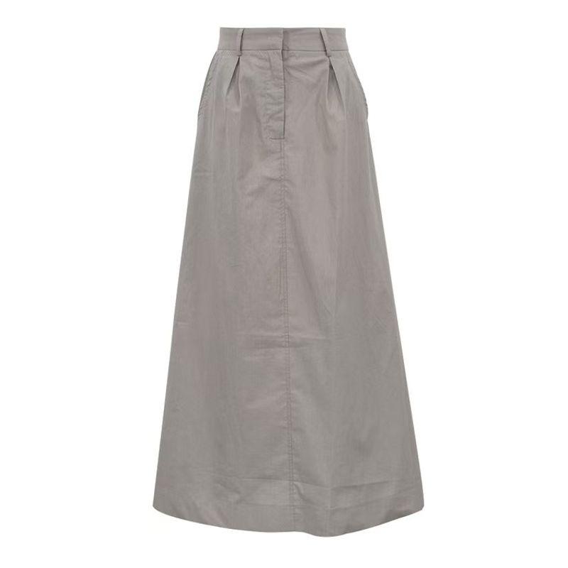 

Western Style New A- line Skirt Elegant All-Match High Waist Skirt Leisure High Waisted Skirt Grey L
