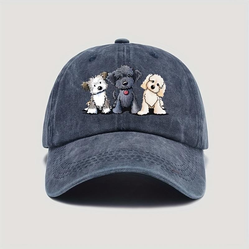 Czapka bejsbolowa z nadrukiem trzech kreskówkowych szczeniaków - urocza i zabawna czapka bejsbolowa w stylu retro dla miłośników psów