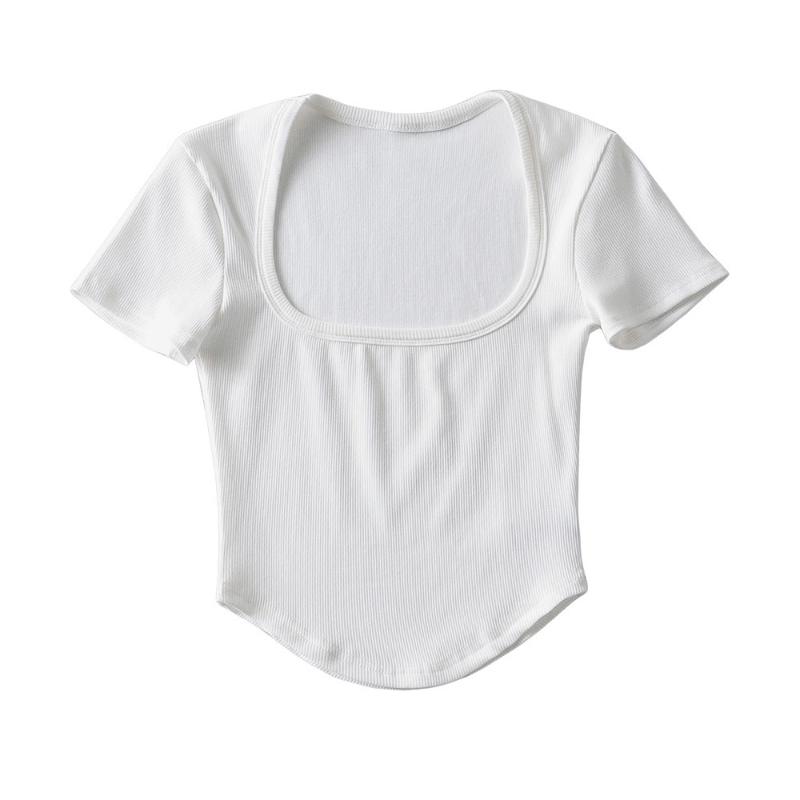 

Сексуальная футболка с глубоким U-образным вырезом, женская летняя европейская и американская облегающая нерегулярная футболка L белый