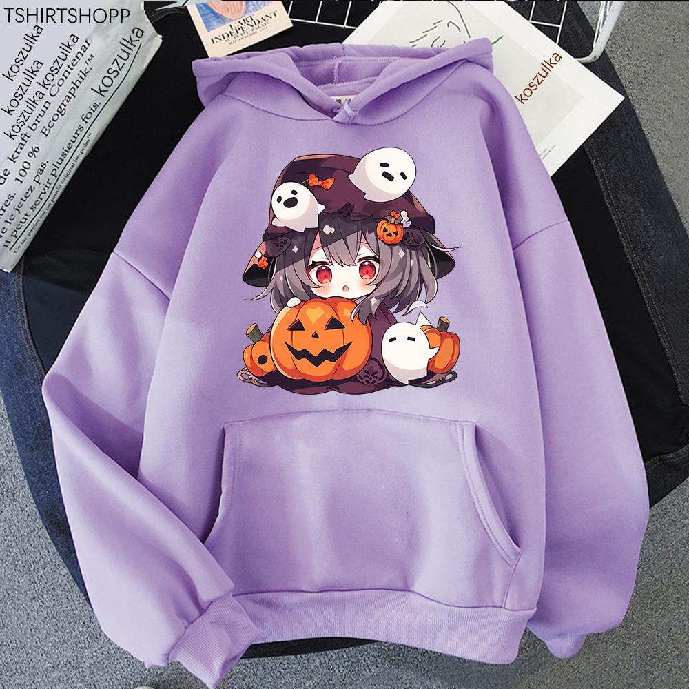 Halloween Pumpkins Genshin Impact Hu Tao Hoodie Women Cute Aesthetic Hoodies Unisex Autumn Winter Kawaii Pullovers Sweatshirts