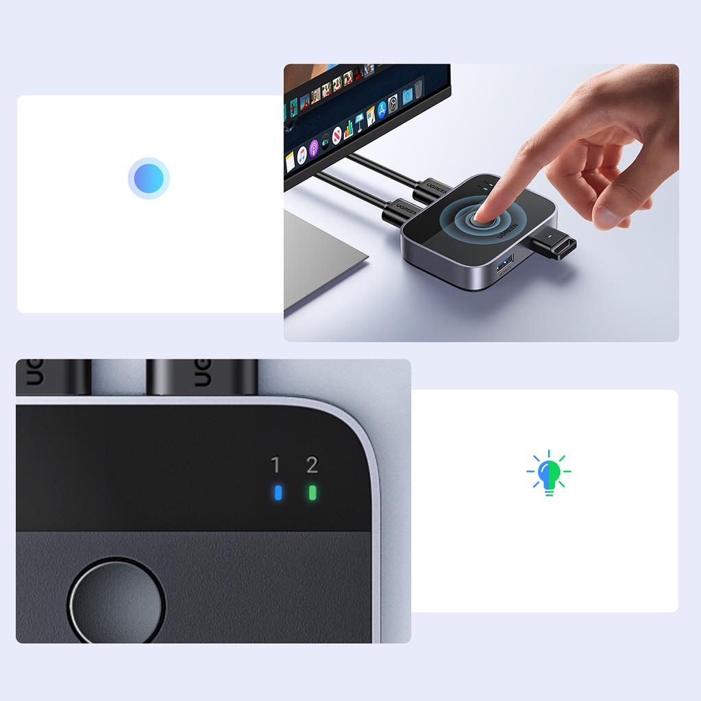 Ugreen CM757 Dual USB 3.0 Hub with Passthrough, Sleek Gray Finish