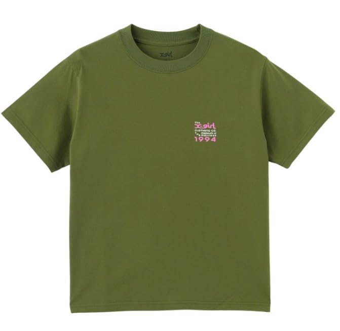Casual Box Logo and Face Short Sleeve Olive X-girl Tee, Women's,