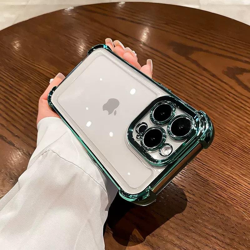 

Роскошный гальванический прозрачный чехол для iPhone 14 13 12 11 Pro Max X Xs XR Max Plus, противоударный бампер, чехол iPhone X зелёный