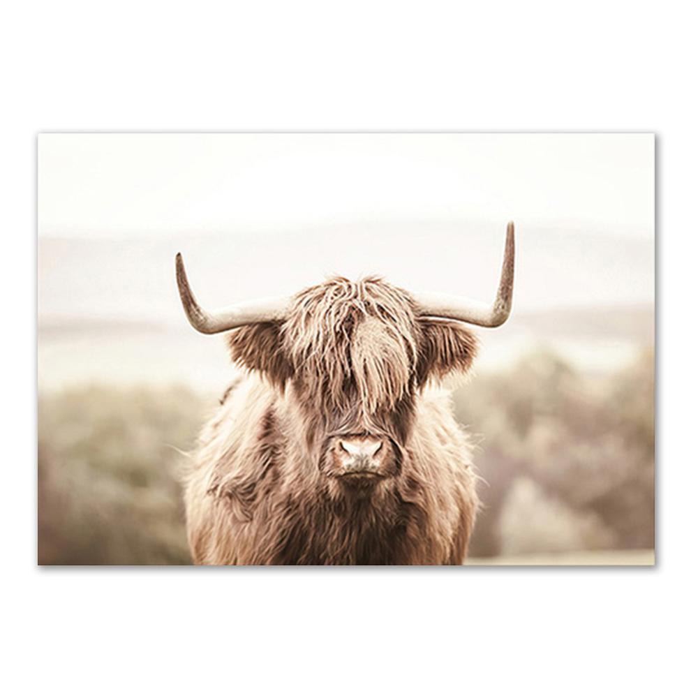 Beige Natural Wall Art Canvas Poster Print Reed Dandelion Grass Cow Canvas Painting Wall Pictures for Living Room Decorative Art