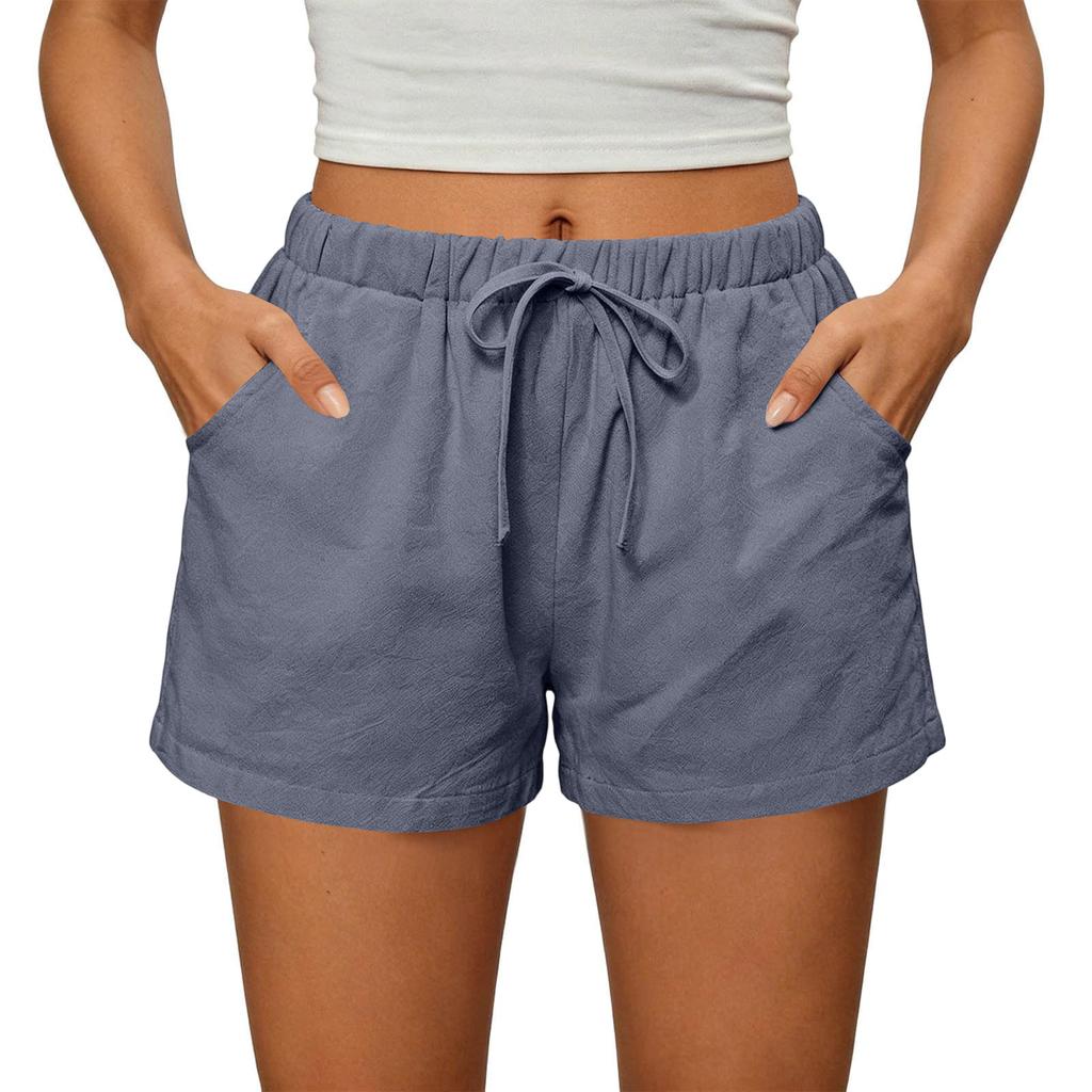 Womens Shorts Casual Elastic High Waisted Drawstring Shorts With Pockets