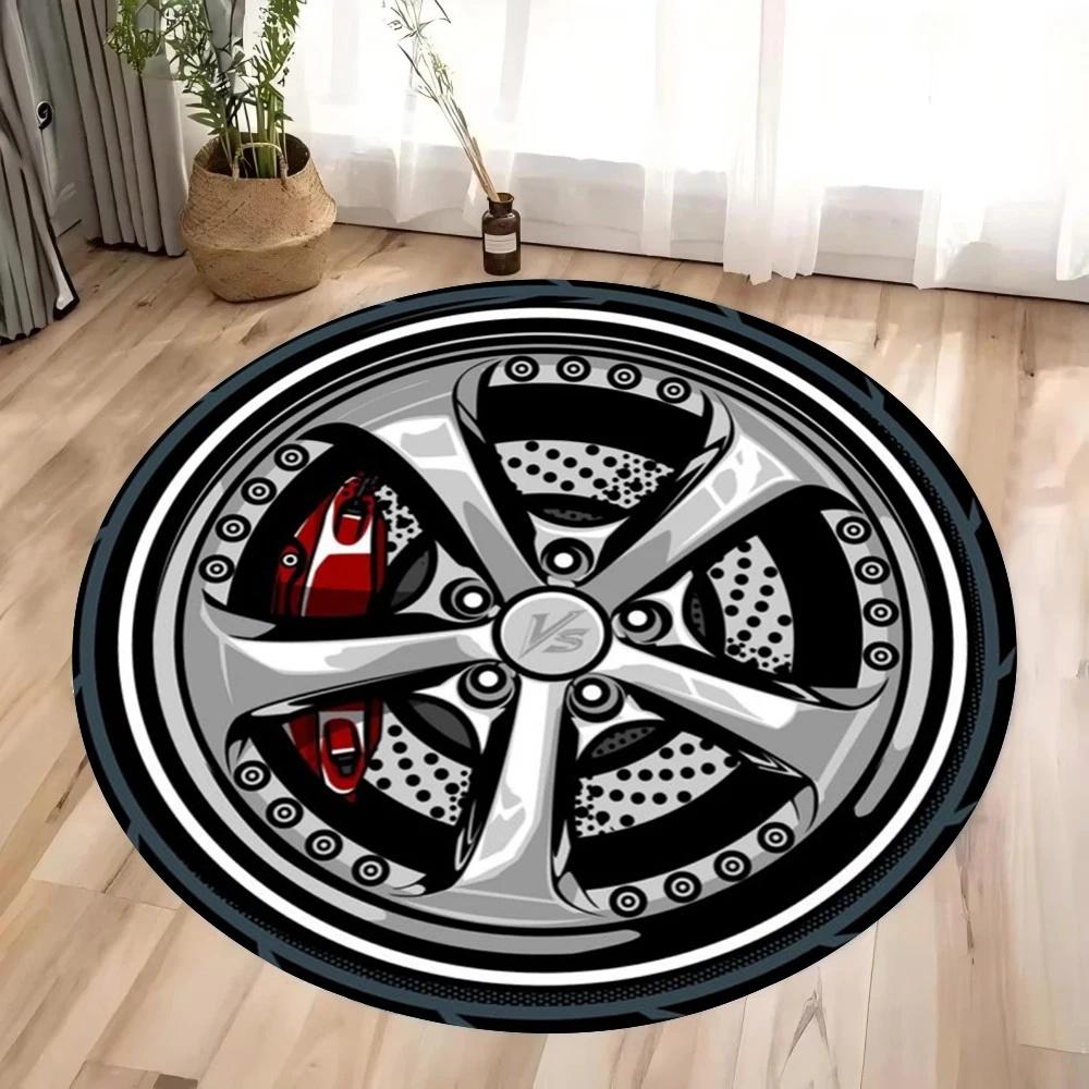 

Car Rug Fashion Wheels Printing Round Carpet Living Room Bedroom Kitchen Floor Mat Soft Circle Rug Living Room Decoration Carpet 60cmx60cm