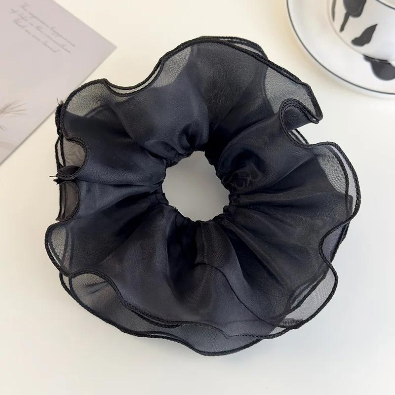 Ballet Style Double-Layer Mesh Intestine Hair Ring Headwear, Mesh Ears Folded Pleats Meatball Hair Ring
