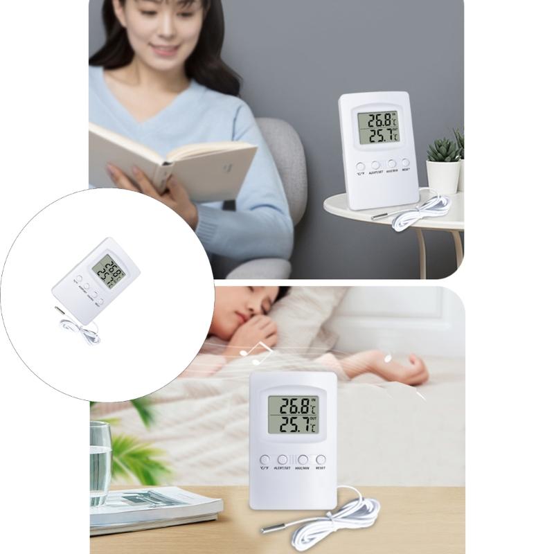 Termometri Elettronici a Doppio Display per Temperatura Ambiente Esterna Filo Sonda 1.5M Alta Precisione Montaggio a Parete Supporto da Tavolo
