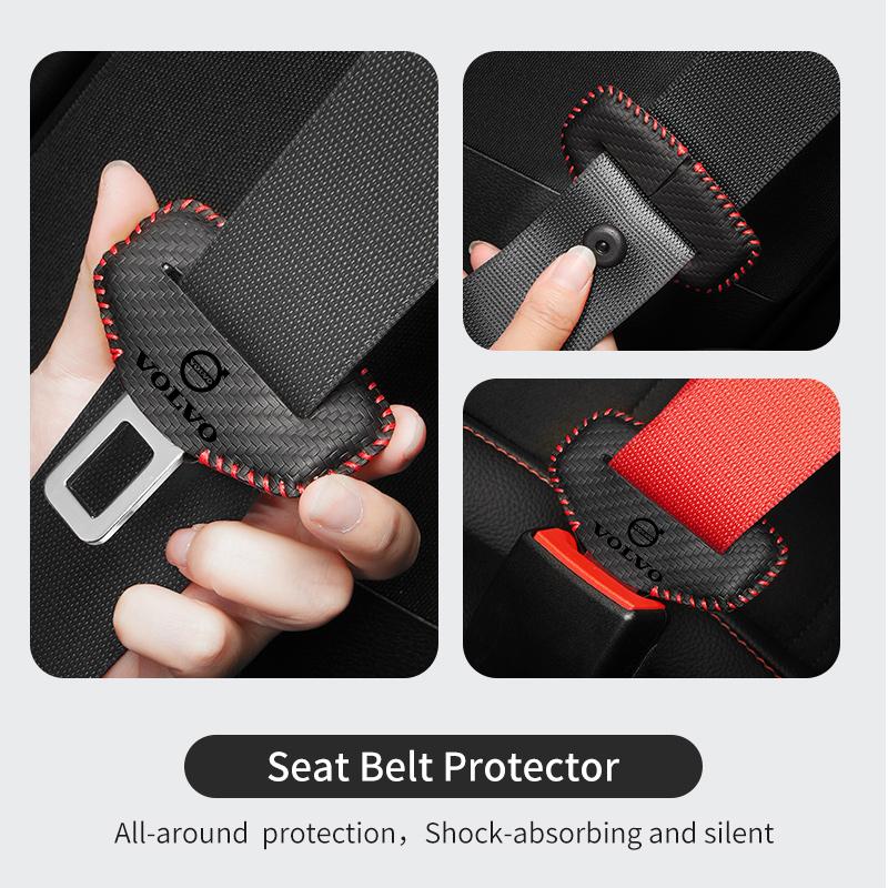 bgr3 For Volvo 2pcs Leather Car Seat Belt Protective Buckle Anti-Scratch Cover V40 V60 C30 C70 S60 S80 S90 XC40 XC60 XC70 XC90 T6
