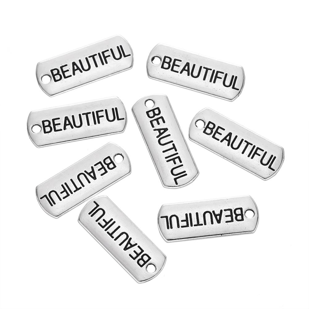 

10pcs/Lot Silver Color Perforated Letter Alloy Beads Logo Charm Loose Beads For DIY Jewelry Bracelet Making Accessories 10pcs