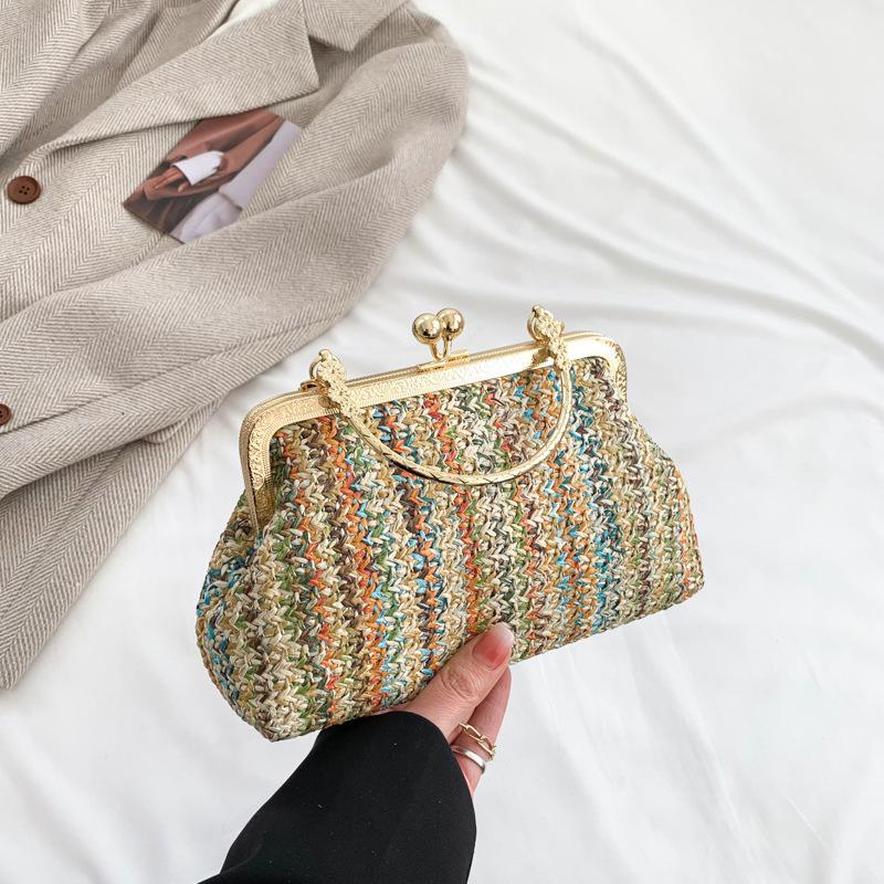 Straw Woven Small Purse and Handbag For Women's Summer Shoulder Crossbody Bag Travel Beach Bag Ladies Fashion Chain Shopper Tote